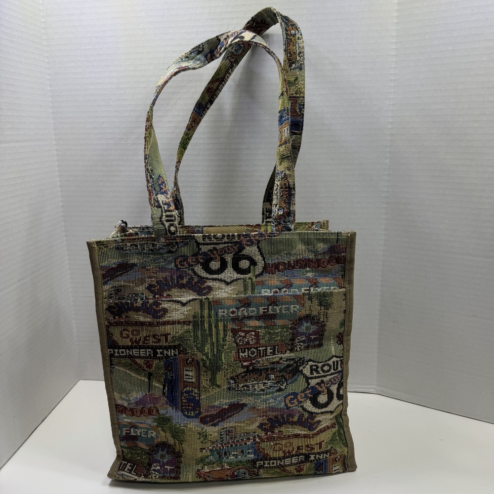 Joymax Route 66 Tapestry Tote Bag Womens Medium Multicolor Jacquard Purse